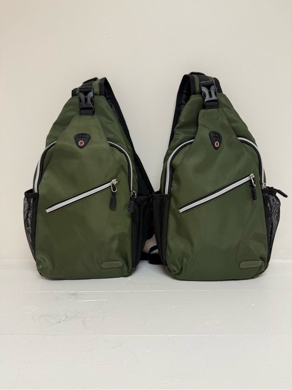 Pair of Men's Olive Green Sling Belt Bags with Front Zip Pocket